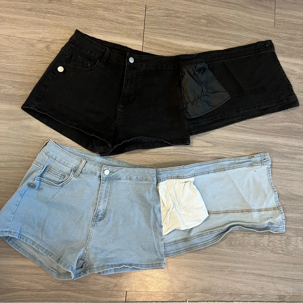 2 Black and Demim, Stretchy,‎ Stylish, Wrap Around, Skorts | Womens M